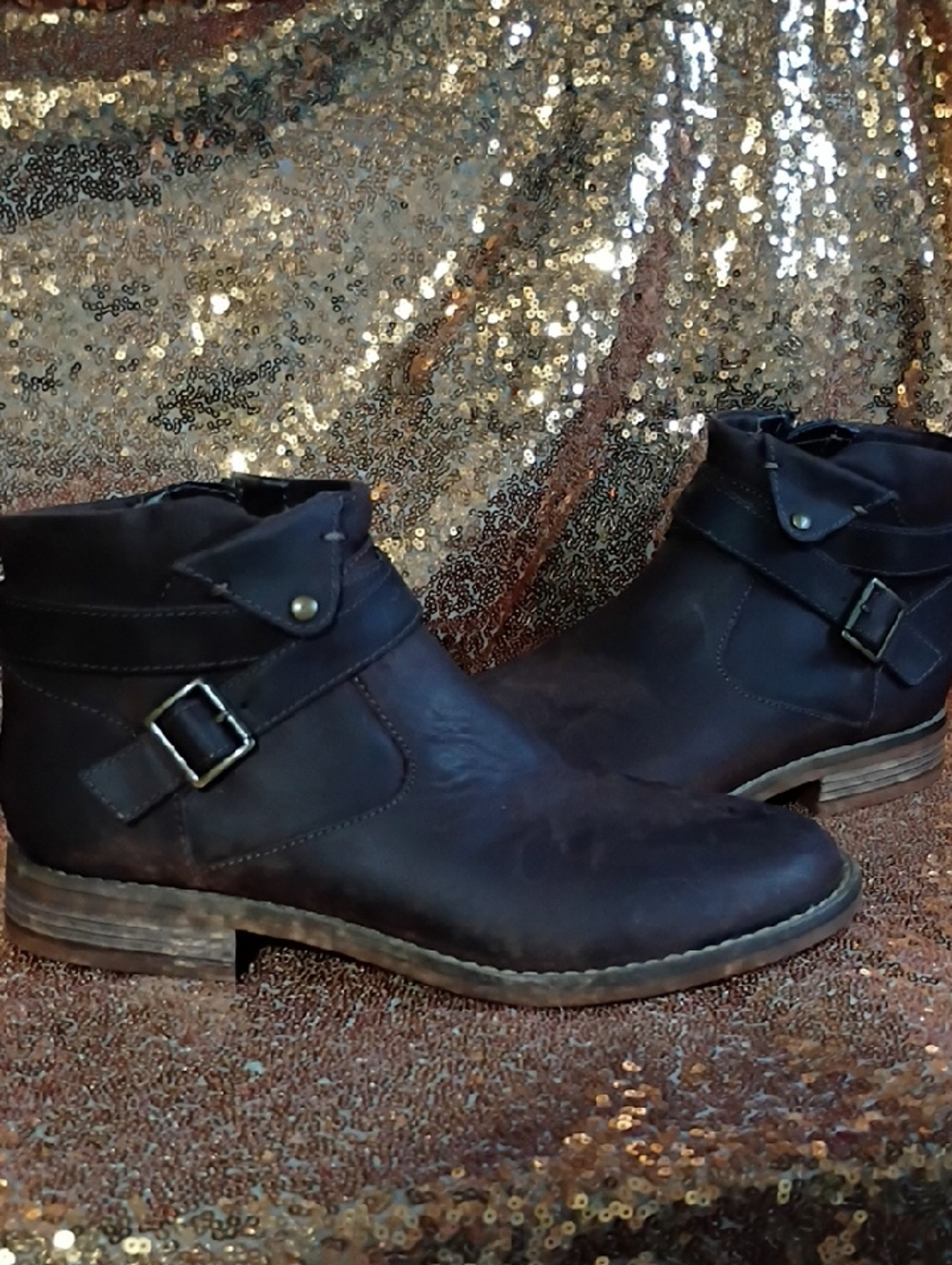 Clarks Dark Brown Leather Ankle Boots with Side Buckle